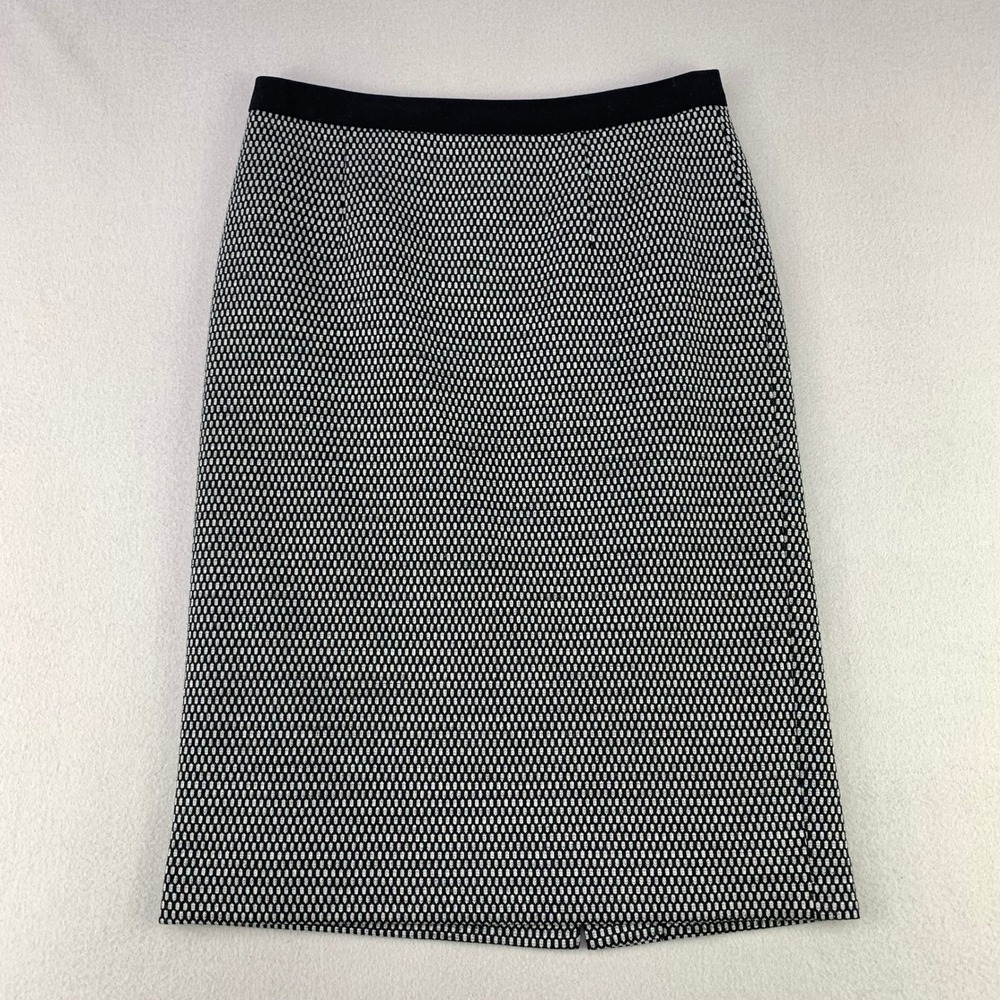 Classiques Entier Pencil Skirt Women 10 Black White Wool Blend Textured Office